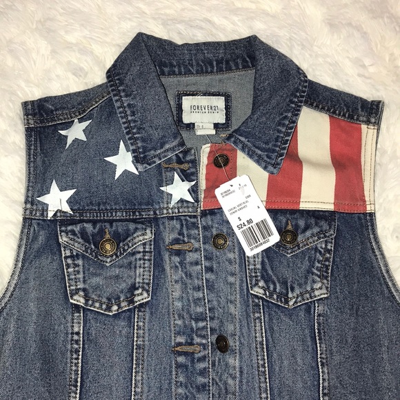 NWT Jean Vest Stars and Stripes print - Picture 2 of 3
